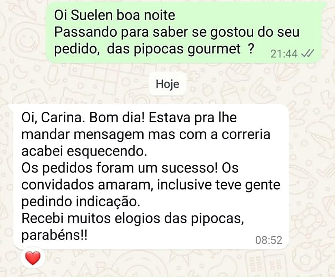 Print de mensagem de cliente elogiando a Guga Pipocas (4 de 8)