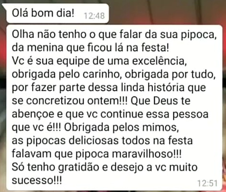 Print de mensagem de cliente elogiando a Guga Pipocas (5 de 8)