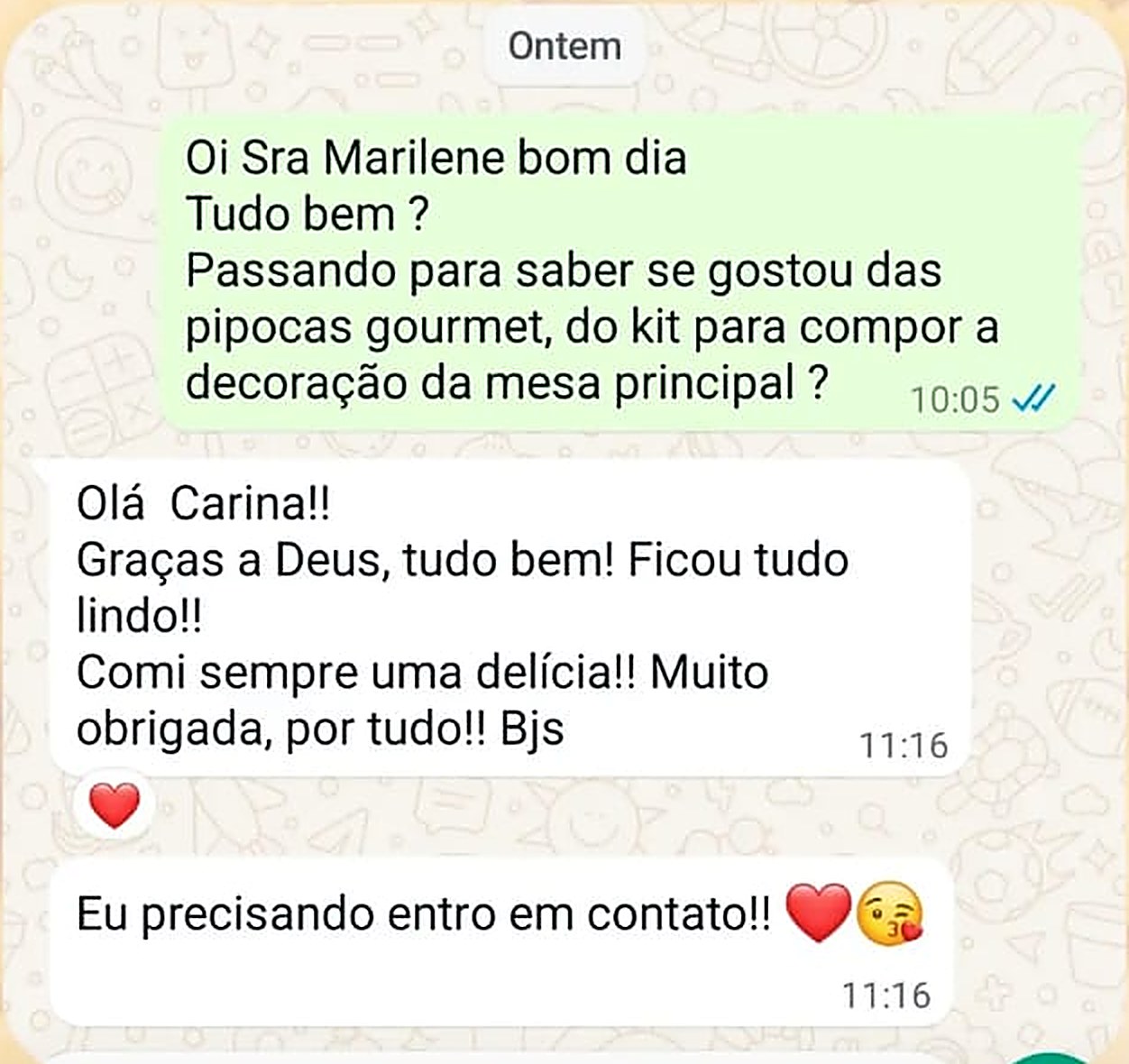 Print de mensagem de cliente elogiando a Guga Pipocas (7 de 8)
