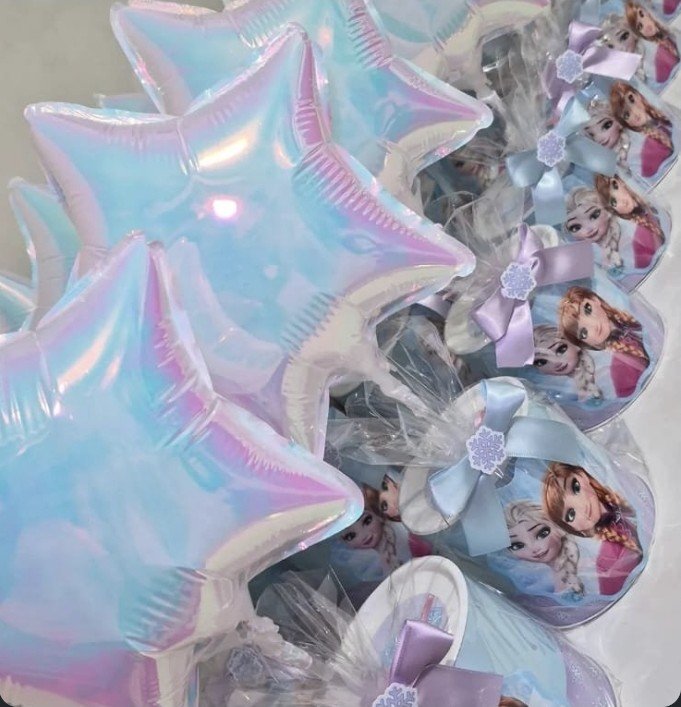 Tubos lata com balão metalizado tema Frozen
